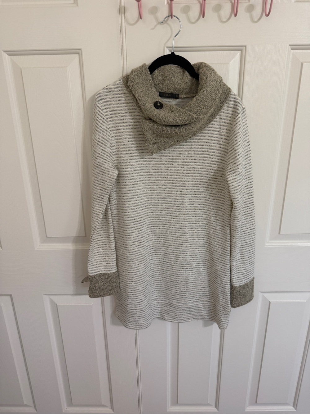 THML Anthropologie S Striped Cowl Neck Button Sweater Tunic Cozy Boho